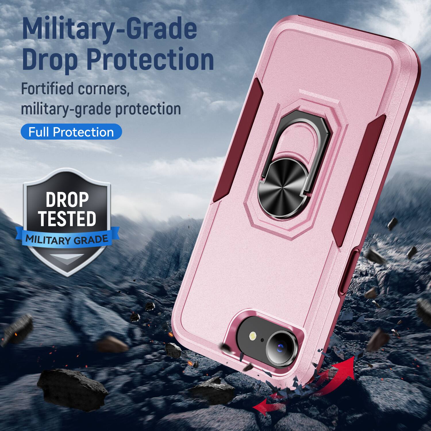 Military-Grade Drop Protection  
Fortified corners, military-grade protection  
Full Protection  

DROP TESTED  
MILITARY GRADE