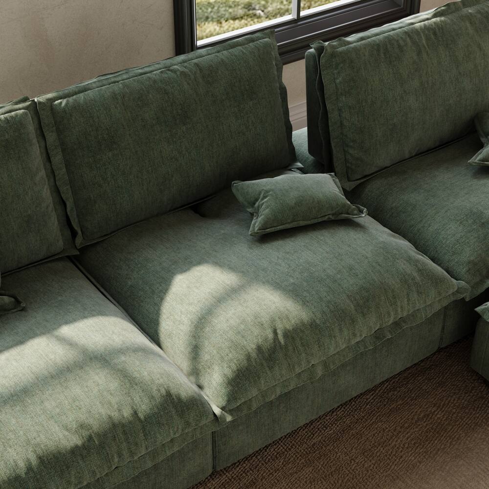 Back. POVISON - 104.33" Sailboat Green Deep Sofa with Cotton Linen - Green Cotton and Linen.