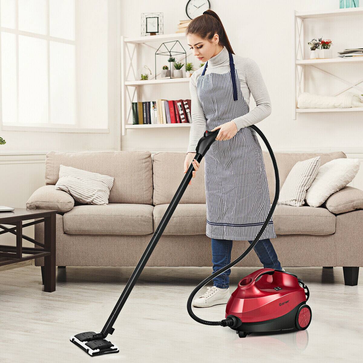 Alt View 1. Costway - Costway 2000W Heavy Duty Steam Cleaner Mop Multi-Purpose W/19 Accessories 4.0 Bar 1.5L - Red.