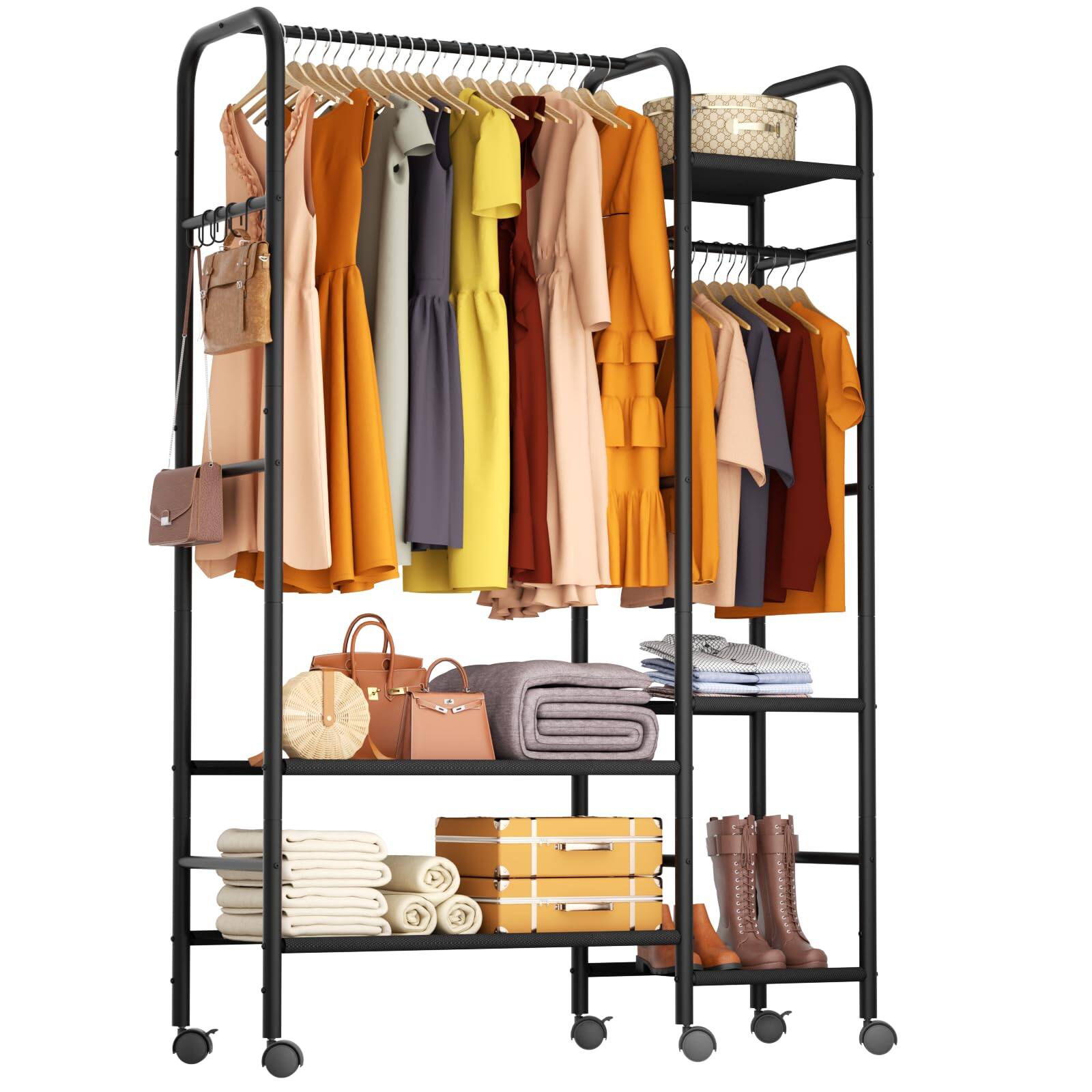 Front. Hirose Alice - Portable Closets For Hanging Clothes Wardrobe Closet Racks For Hanging Clothes Sturdy Clothes Rack Heavy Du... - 2-Big Shelf + 3-Small Shelf.