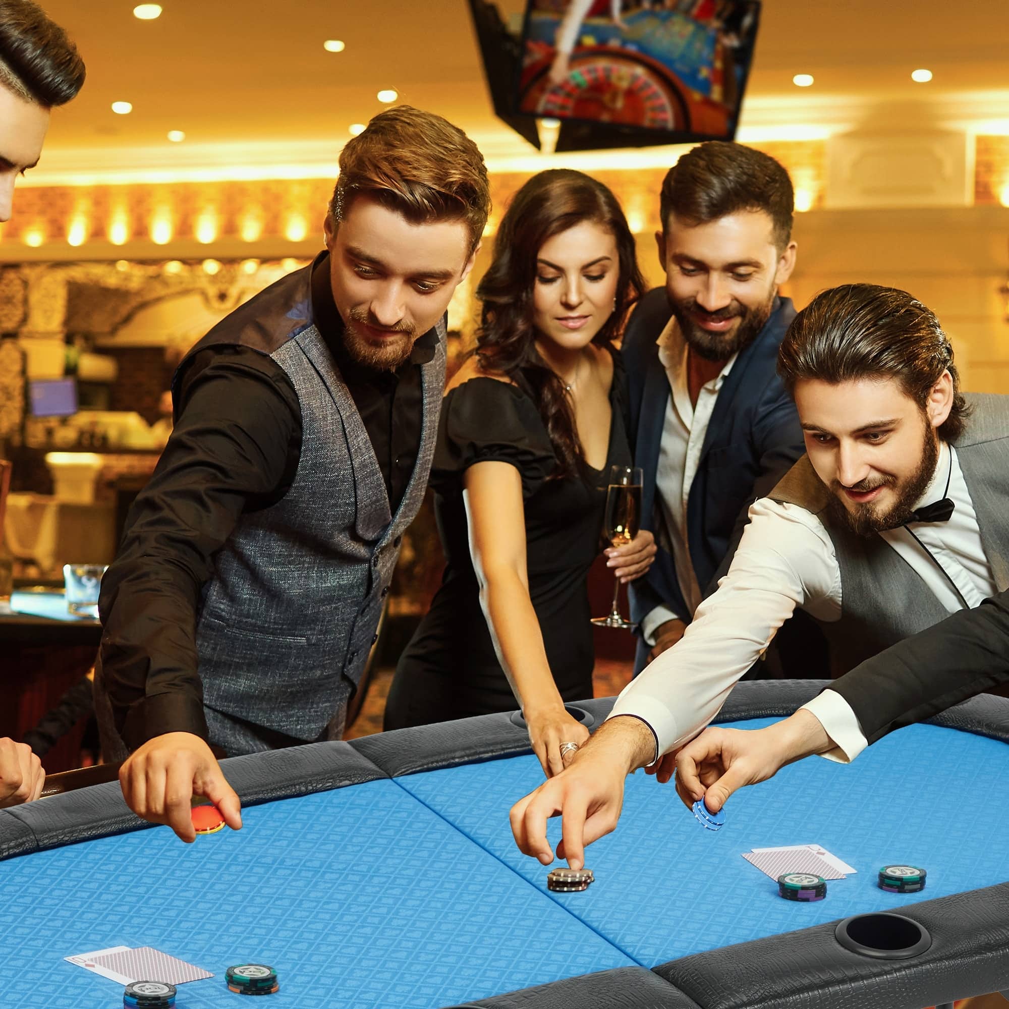 U-HOMY - Foldable 72" Oval Poker Table for 8 Players with Cup Holders and Casino-Grade Felt Surface