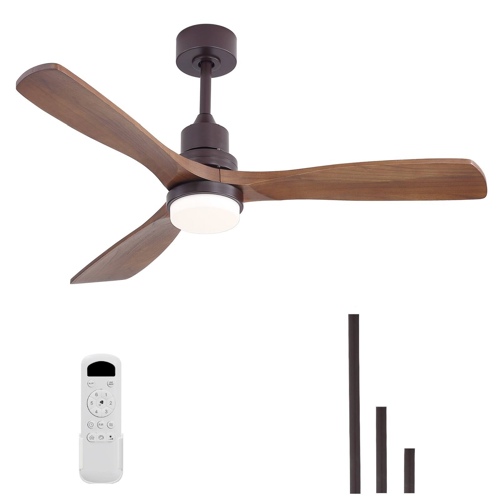 Front. Sofucor - 52 Inch Ceiling Fan with Lights & Remote Control Modern Solid Wood Outdoor Ceiling Fan for Bedroom Living Room Farmhouse - Coffee-wood.