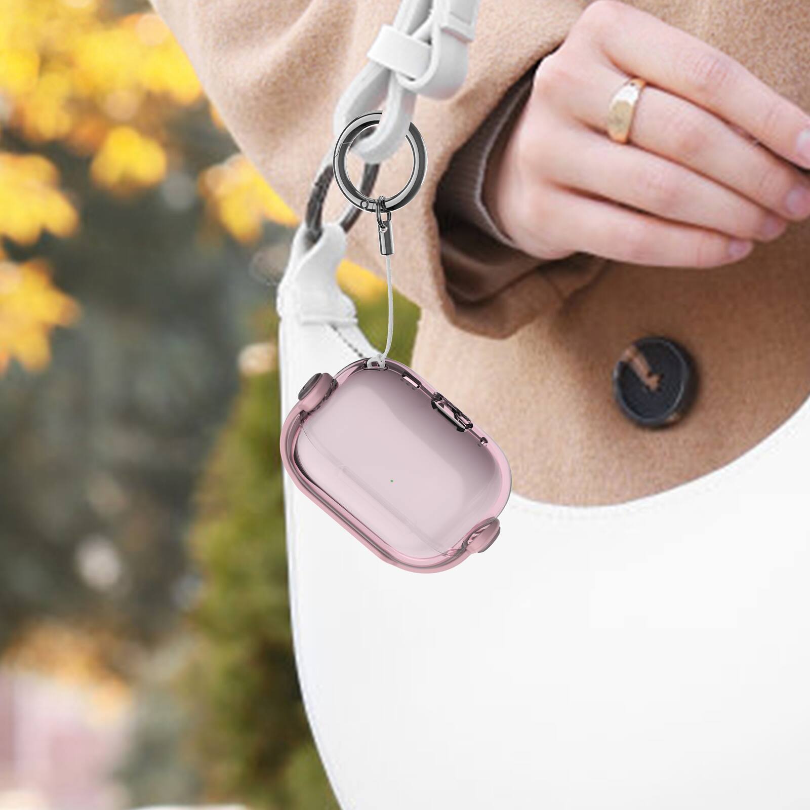 Alt View 2. Dteck - For Airpods Pro 3rd Gen (2025) Slim Fit Clear Kickstand Shockproof Drop Protection Case With Anti-Loss Ring - Pink.