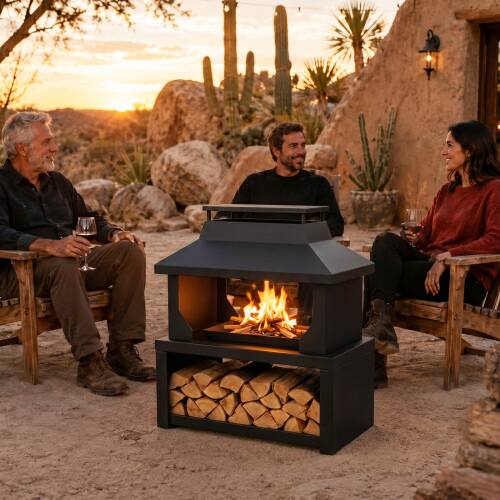 Alt View 7. Winado - 32in Metal Fire Pit Stove, Wood Burning Firepit with Wood Storage, Chimney, Fire Poker for Outdoor Patio Backyard Party - Black.