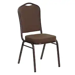 Emma + Oliver - Crown Back Stacking Banquet Dining Chair - Brown Patterned Fabric/Copper Vein Frame