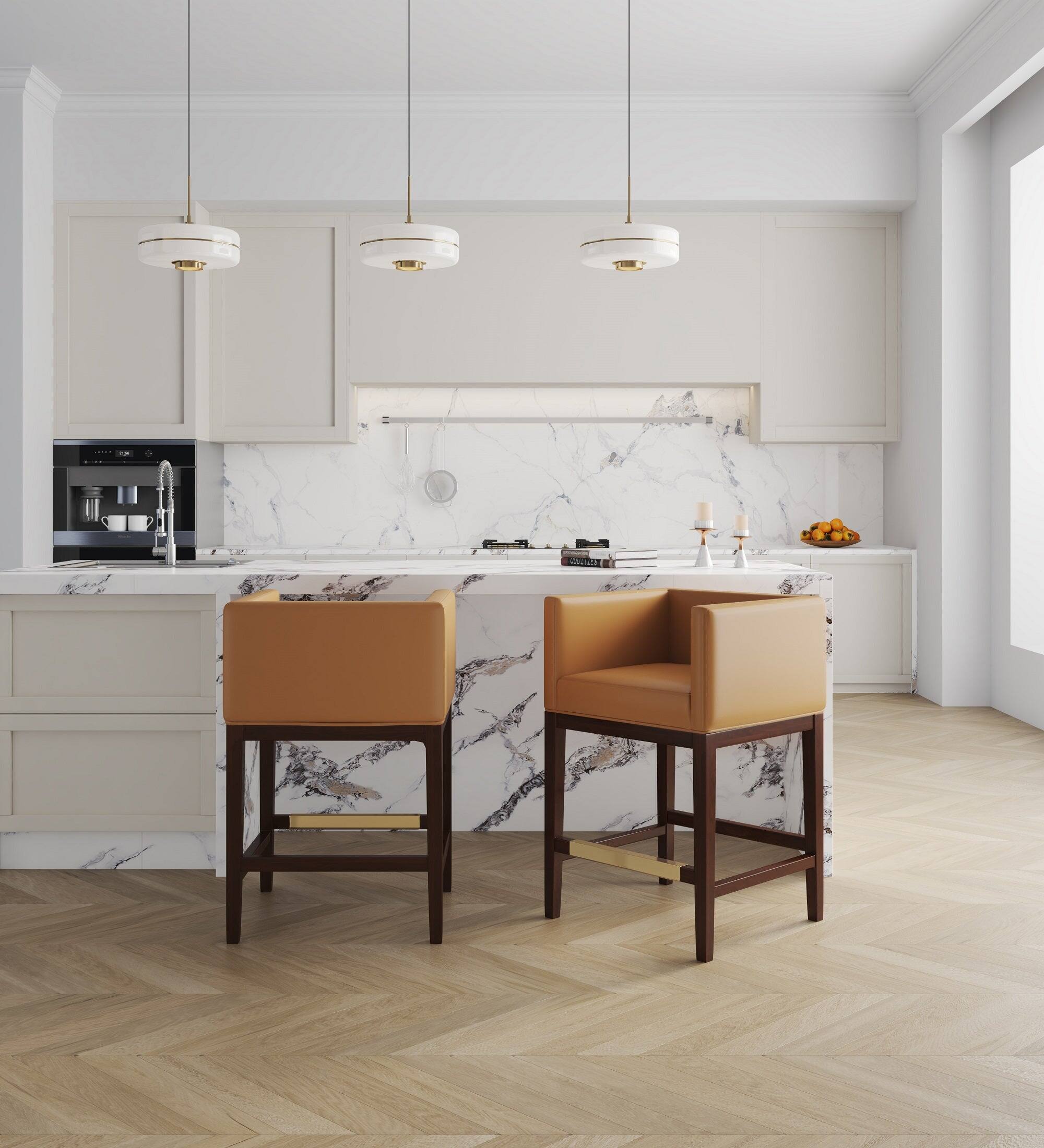 Alt View 4. Manhattan Comfort - Kingsley Mid-Century Modern Wood Upholstered Counter Stool - Camel.