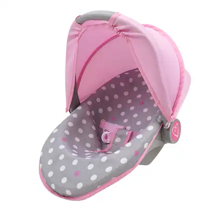 Front. 509 Crew - 509 Crew - Cotton Candy Pink 3-In-1 Doll Car Seat in Grey Polka Dots, Fits Dolls Up to 18".