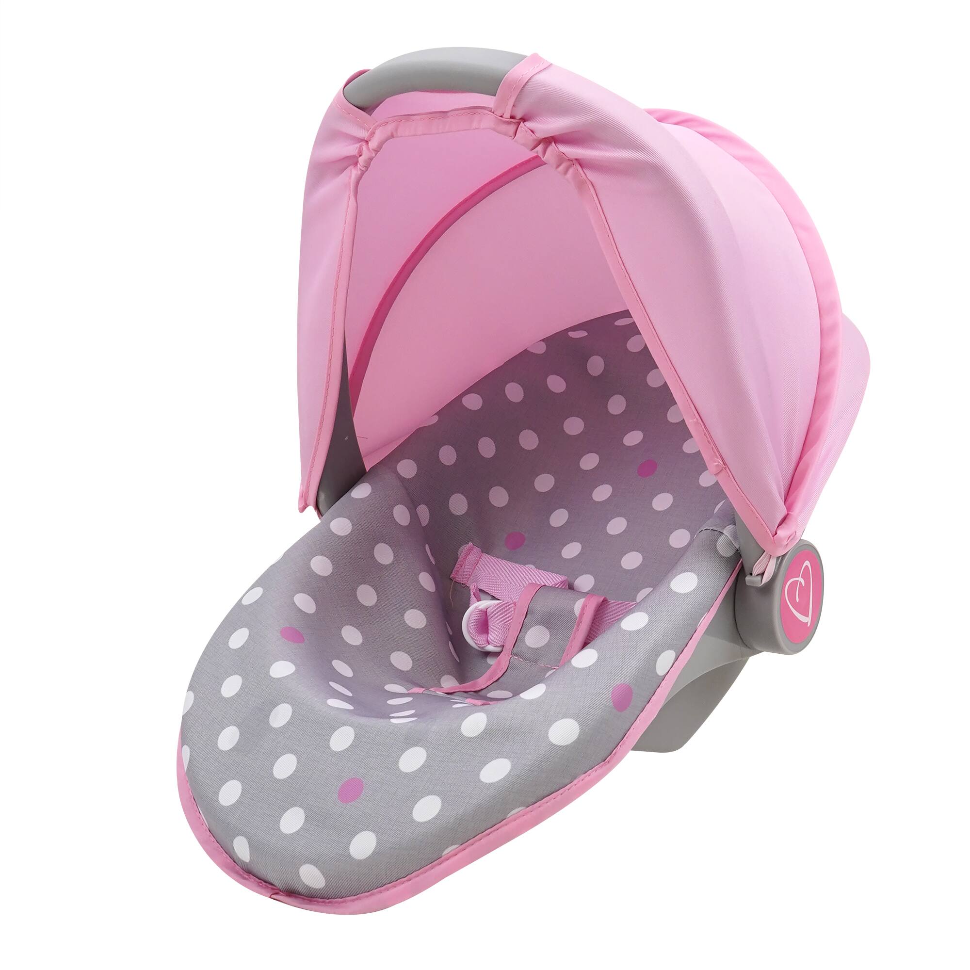 Front. 509 Crew - 509 Crew - Cotton Candy Pink 3-In-1 Doll Car Seat in Grey Polka Dots, Fits Dolls Up to 18".