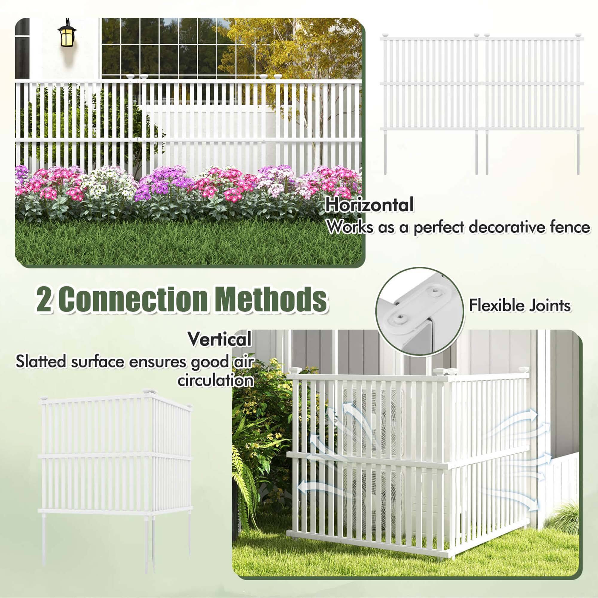 Horizontal Works as a perfect decorative fence. 2 Connection Methods. Vertical Slatted surface ensures good air circulation. Flexible Joints.