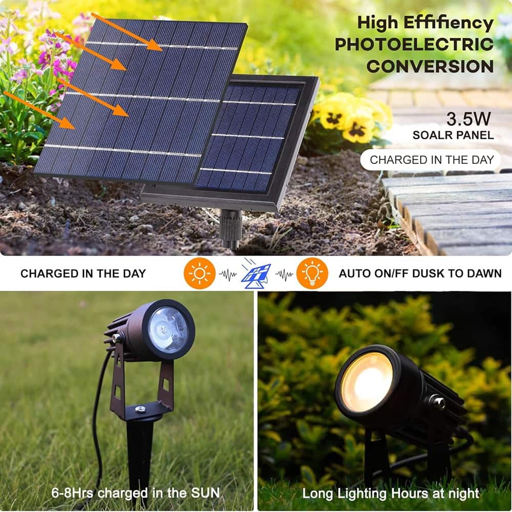 MOSZAR LLC - Solar-Powered Cast Aluminum LED Spotlight, Warm White for Outdoor Landscape