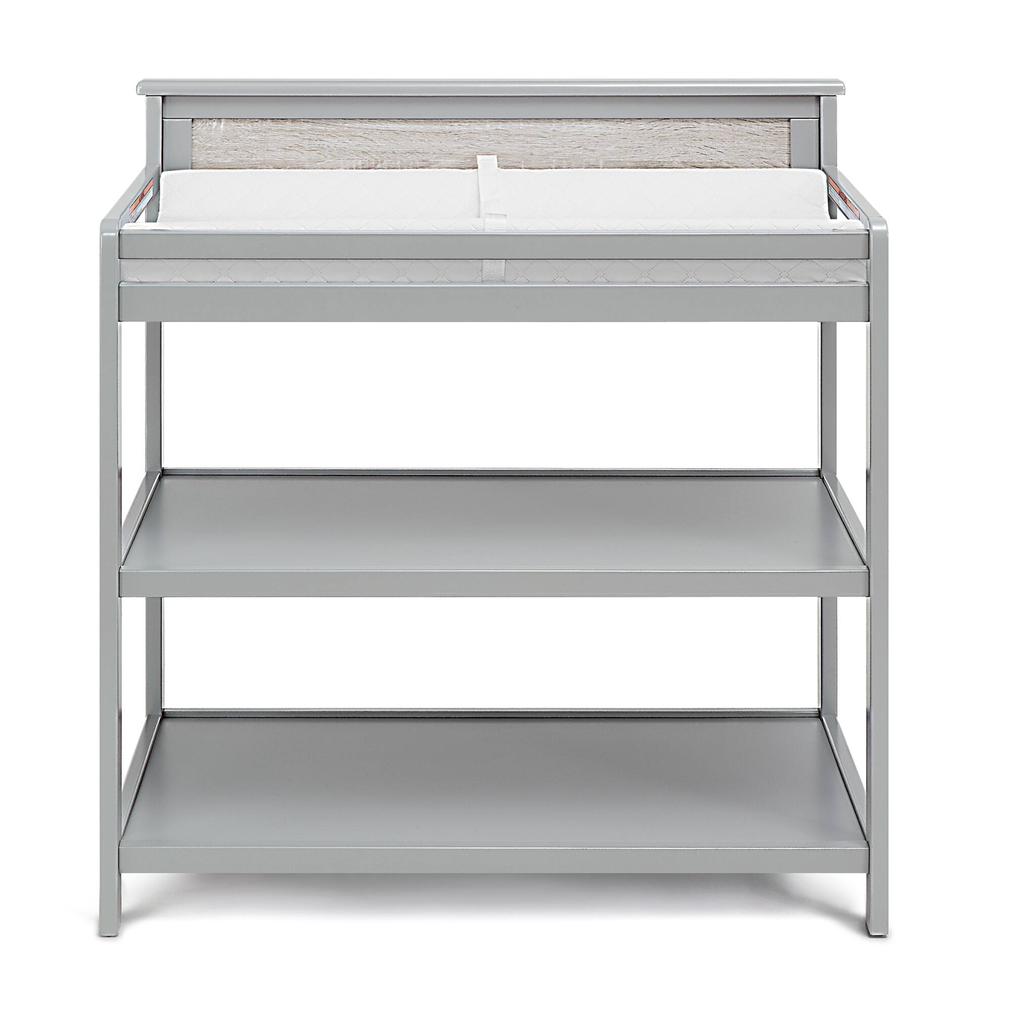 Angle. GOODSILO - Modern Wooden Baby Changing Table with Safety Rails and Dual Storage Shelves for Nursery Organization - Grey.