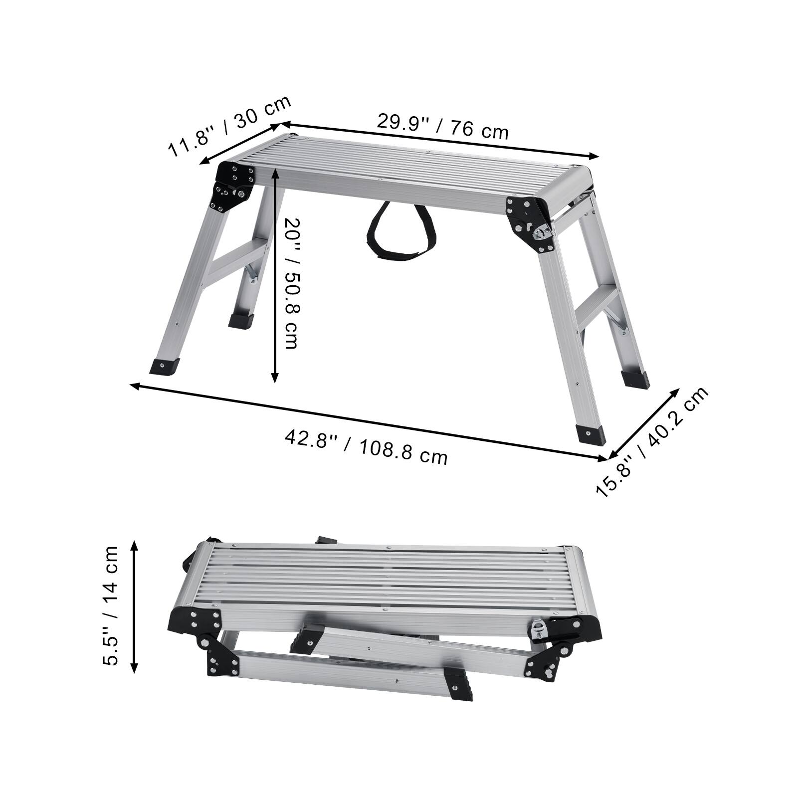 - 11.8" / 30 cm
- 29.9" / 76 cm
- 20" / 50.8 cm
- 42.8" / 108.8 cm
- 15.8" / 40.2 cm
- 5.5" / 14 cm