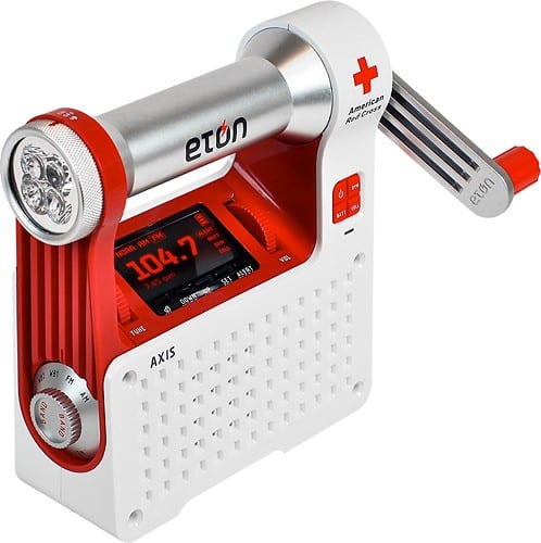 Angle Standard. Eton - American Red Cross Axis TurboDyne Series AM/FM/NOAA Weather Band Radio - White/Red.