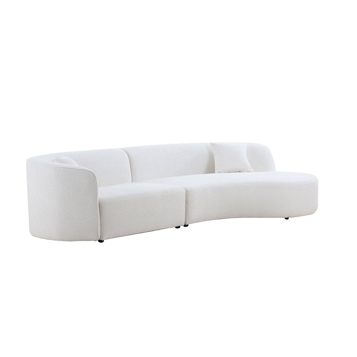 Alt View 6. Ropilly - Ropilly White Boucle Sectional Sofa, Curved Sofa with Chaise, Right Hand Facing Sectional Sofa - White.