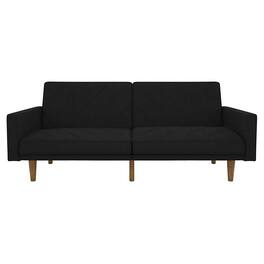 Hivvago - Black Mid-Century Modern Linen Upholstered Sofa Bed with Classic Wood Legs - Black