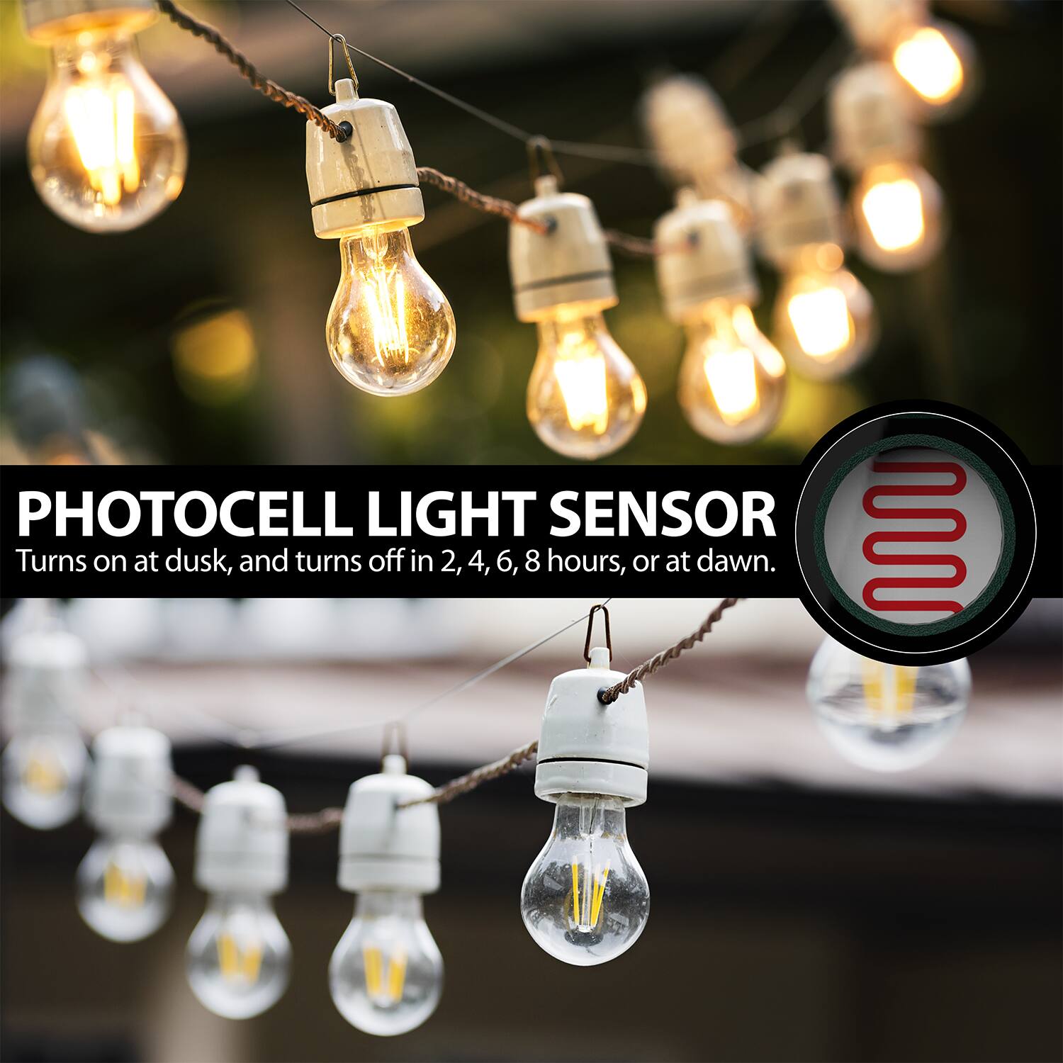 PHOTOCELL LIGHT SENSOR  
Turns on at dusk, and turns off in 2, 4, 6, 8 hours, or at dawn.