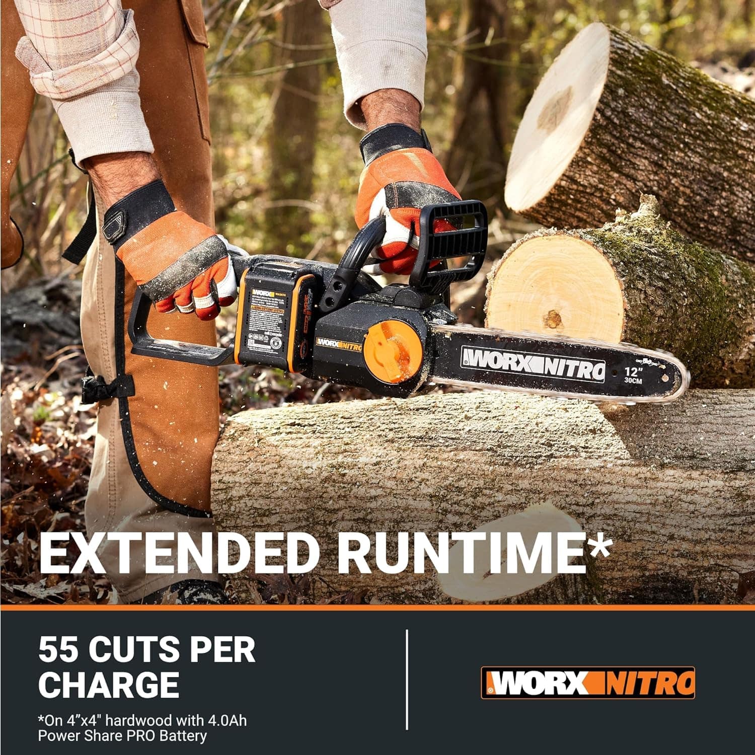 Workintro 30 12" Extended Runtime* 55 Cuts Per Charge* On 4" hardwood with 4.0Ah Power Share PRO Battery.