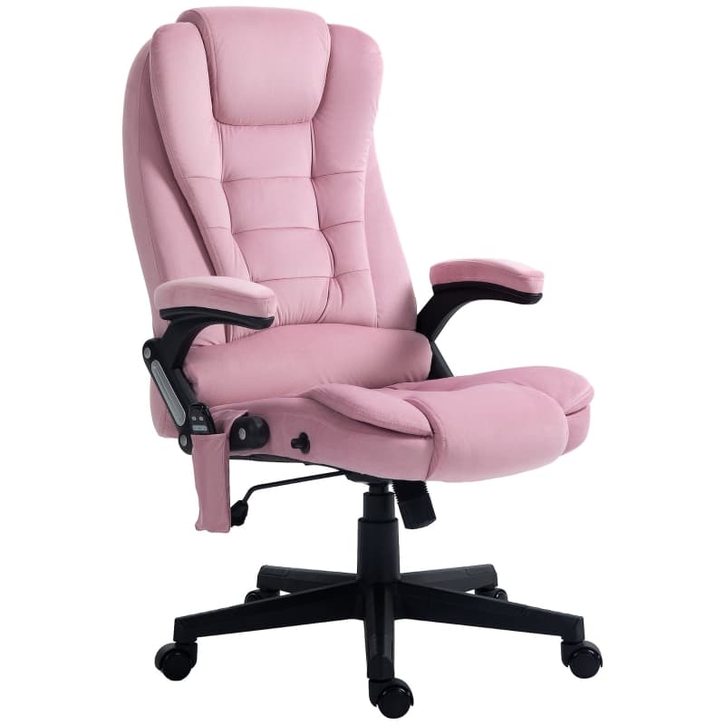 Anysun - Velvet High-Back Massage Office Chair with Heat and 6-Point Vibration Function - Pink