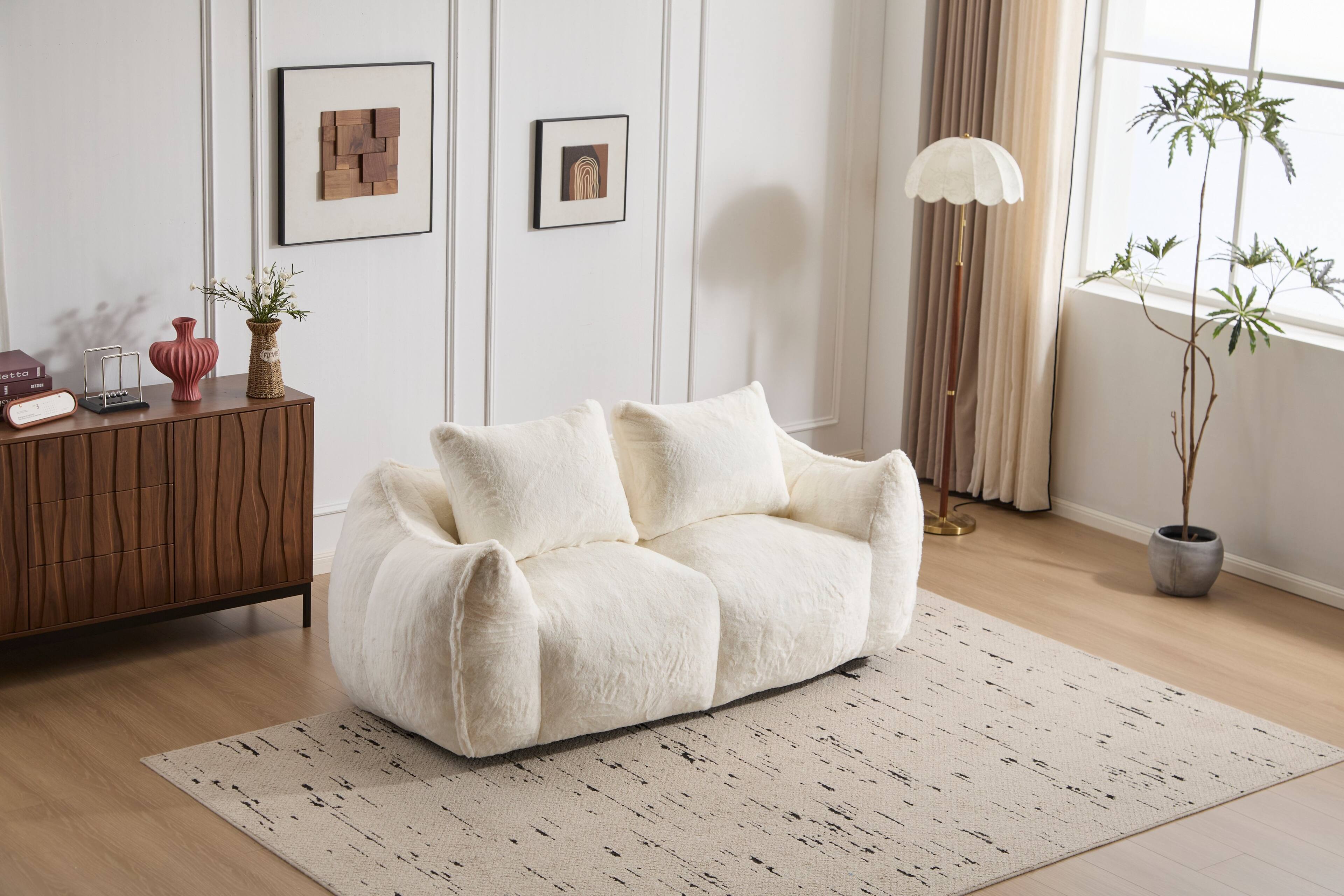 Alt View 5. LOVMOR - 75 Inch Faux Fur Bean Bag Chairs For Living Room Bedroom Reading Plush Cozy Soft Indoor Lounge Seating Comfort - White.