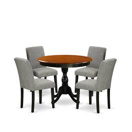 East West Furniture - 5-Piece Wood Dining Set Includes a Mid Century Dining Table and 4 Shitake Linen Fabric Parson - Multi-Color