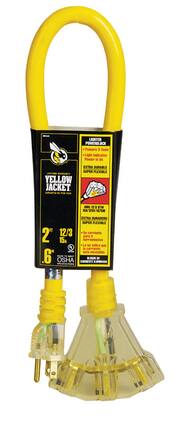 YELLOW JACKET - Outdoor 2 ft. L Triple Outlet Cord 12/3 SJTW - Yellow