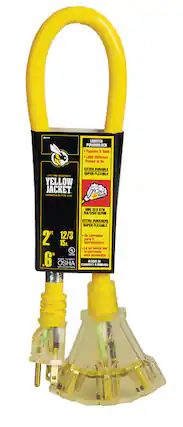 - POWERED LOCK
- Powers 3 Tools
- Light Indicates Power is On
- EXTRA DURABLE SUPER FLEXIBLE
- YELLOW JACKET
- CARANTIA DE POR VIDA
- 2" 12/3 15A
- 1875 EXTRA DURADERO SUPER FLEXIBLE
- 12/3 15A
- 12/3 para Da corriente 3
- La Nr indica U la corriente esta encendida
- OSHA
- COMPLIANT & SAFETY