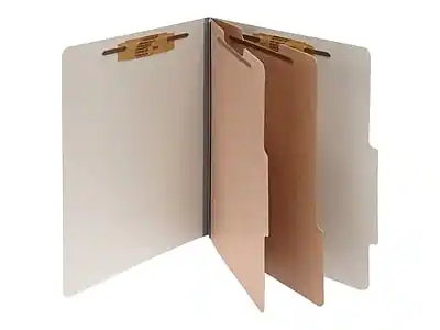 Front. ACCO - Pressboard Classification Folders, Letter Size, 2 Dividers, Mist Gray, 10/Box - Mist Gray.