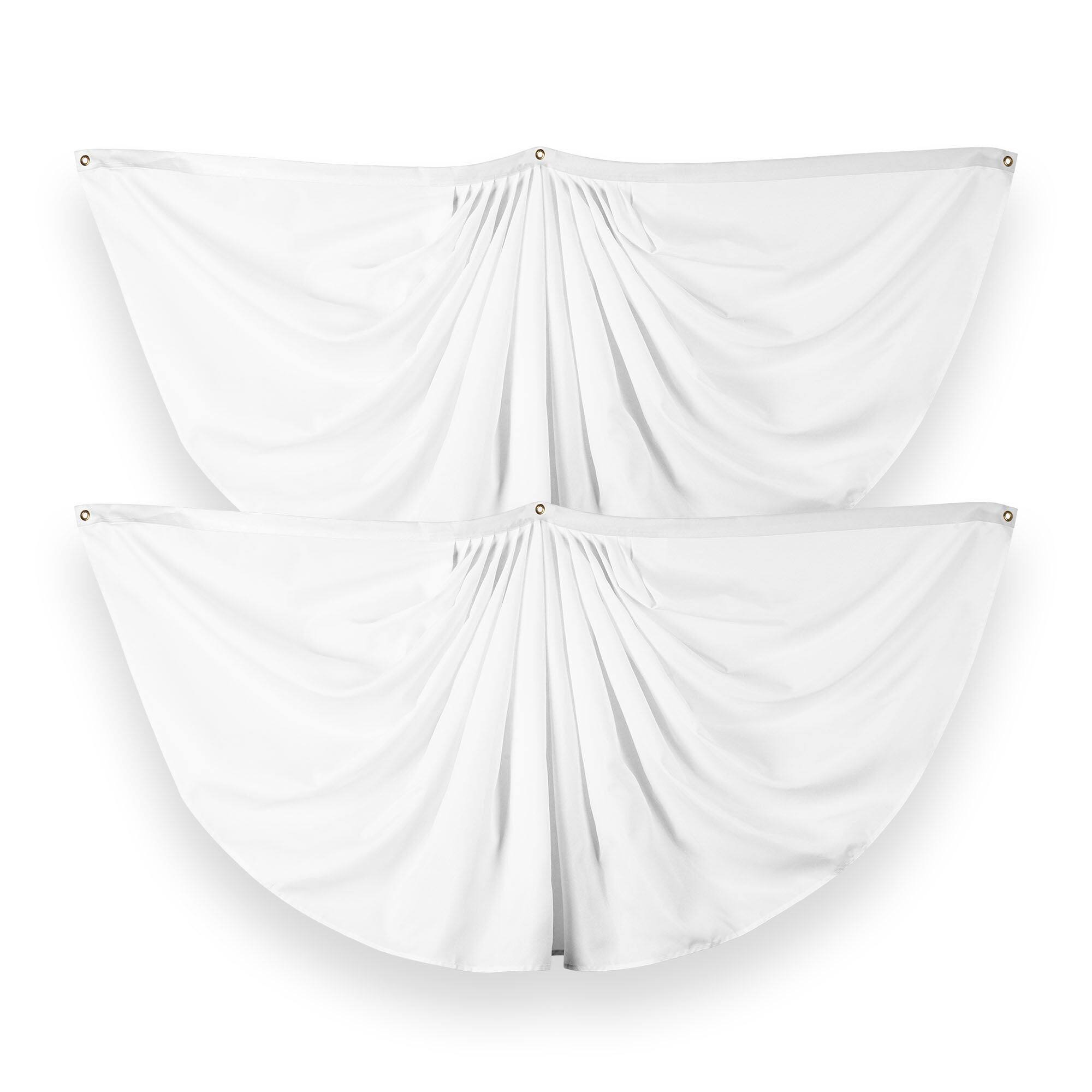 G128 - 2 Pack Pleated Fan Flag, 3x6 Ft, Printed 150D Polyester, Indoor/Outdoor, Brass Grommets - White
