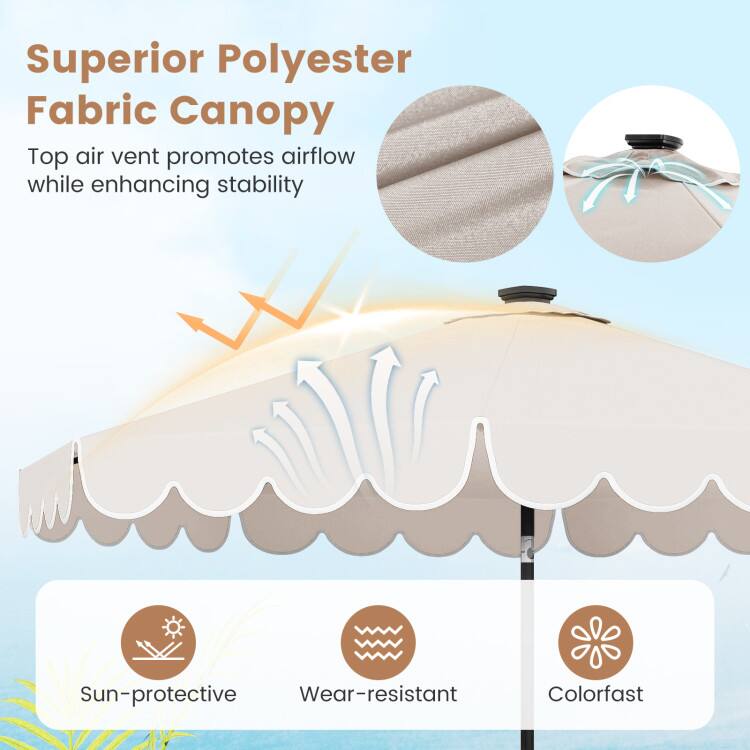 Superior Polyester Fabric Canopy  
Top air vent promotes airflow while enhancing stability  

Sun-protective  
Wear-resistant  
Colorfast