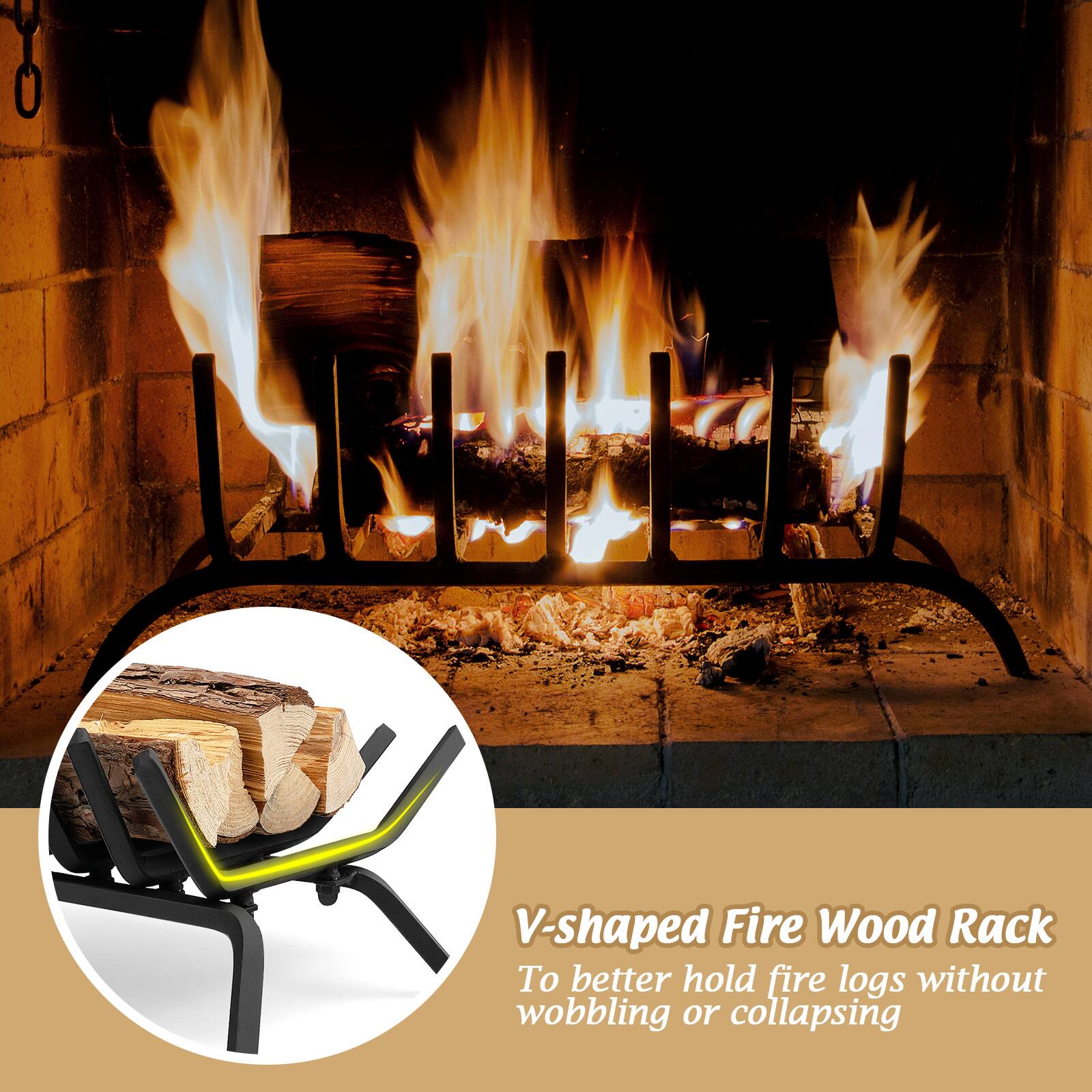 V-shaped Fire Wood Rack

To better hold fire logs without wobbling or collapsing