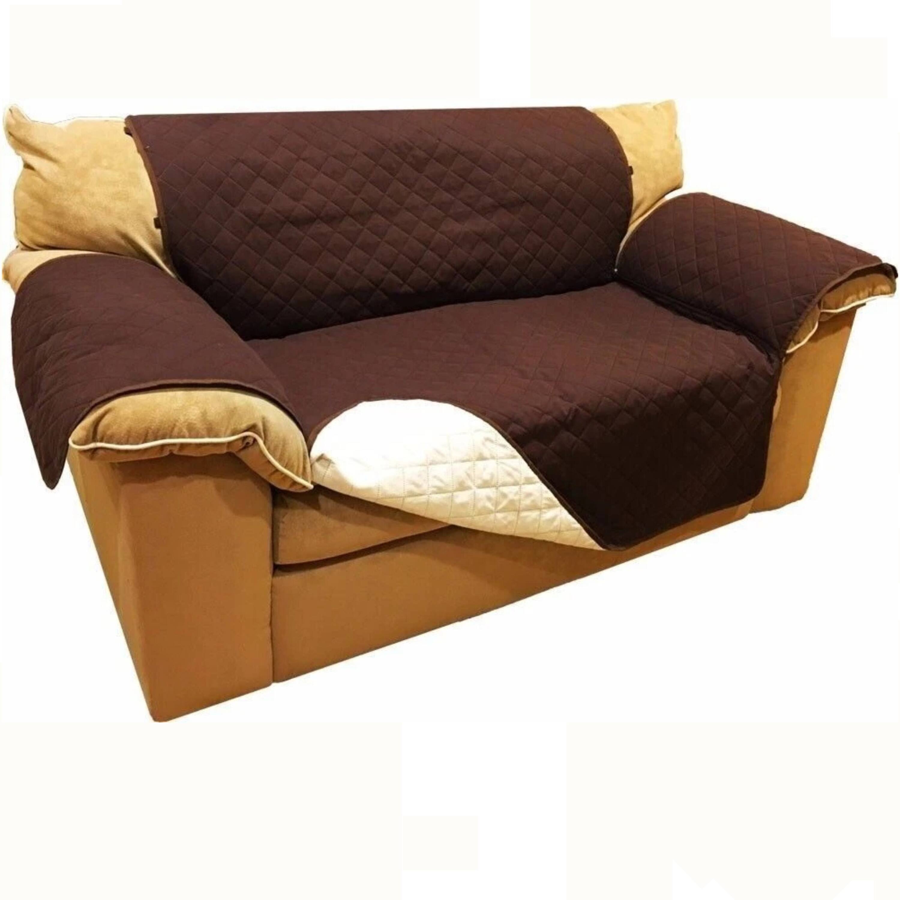 Front. Kitcheniva - Reversible Quilted Microfiber Sofa Cover Furniture Protector for Pets Kids & Dogs Loveseat Chocolate & Beige - Chocolate.