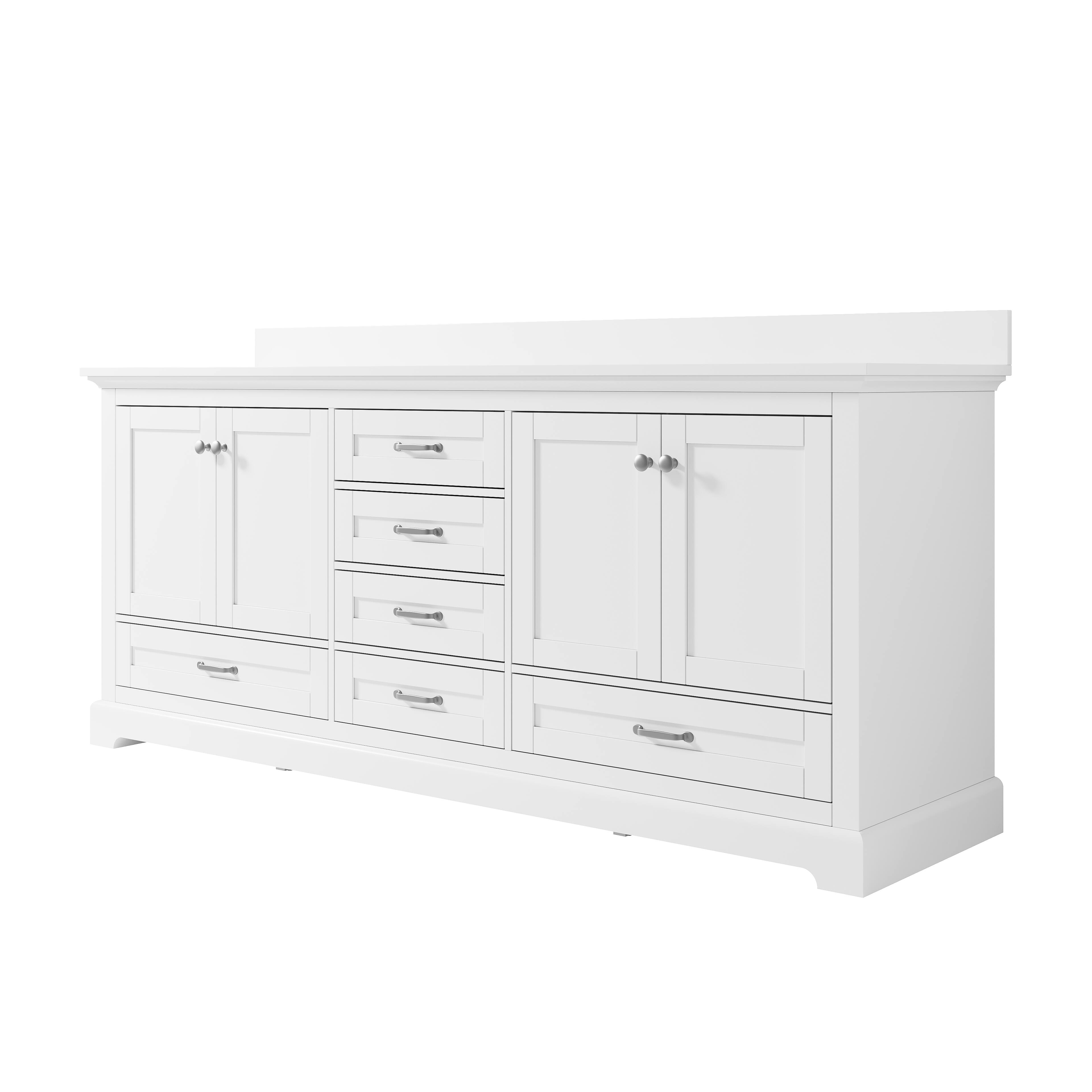 Alt View 7. WELLFOR - LVD 80 in. Solid Wood Double Sink Freestanding Bath Vanity with Culutered Marble Top, Assembled - White.