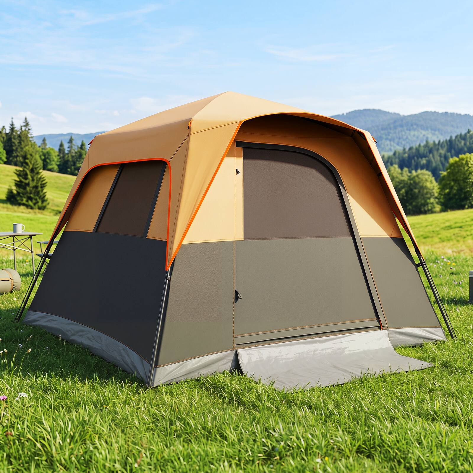 Alt View 1. Costway - Costway 6-Person Outdoor Camping Tent with Rainfly & Carrying Bag, 3000mm Water-Resistant - Orange.