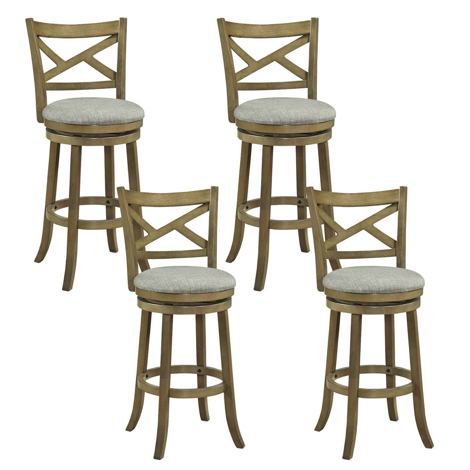 Front. Costway - Costway Swivel Bar Stools Set of 4, 30 Inch Bar Height Chairs with Backrests and Wood Frame - Antique Gray,Light Gray.