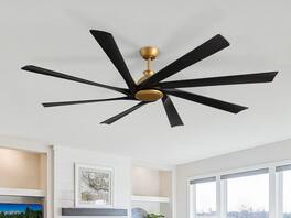 Siljoy - 8-Blade Real Wood Ceiling Fan (Gold & Black) - No Light (for Bedroom, Living Room, Kitchen) - Gold and Black