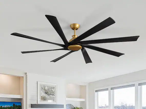 Front. Siljoy - 8-Blade Real Wood Ceiling Fan (Gold & Black) - No Light (for Bedroom, Living Room, Kitchen) - Gold and Black.