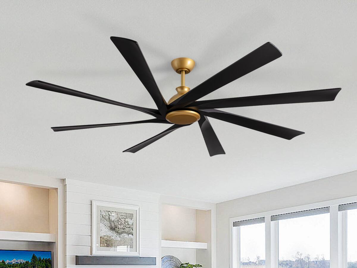 Front. Siljoy - 8-Blade Real Wood Ceiling Fan (Gold & Black) - No Light (for Bedroom, Living Room, Kitchen) - Gold and Black.