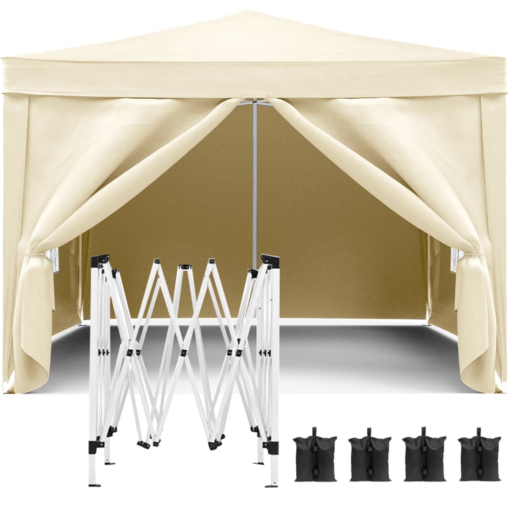 JUJABU - 10'x10' Outdoor Event Portable Tent Shelter UPF 50+ with 4 Removable Sidewalls and Carry Bag - Beige