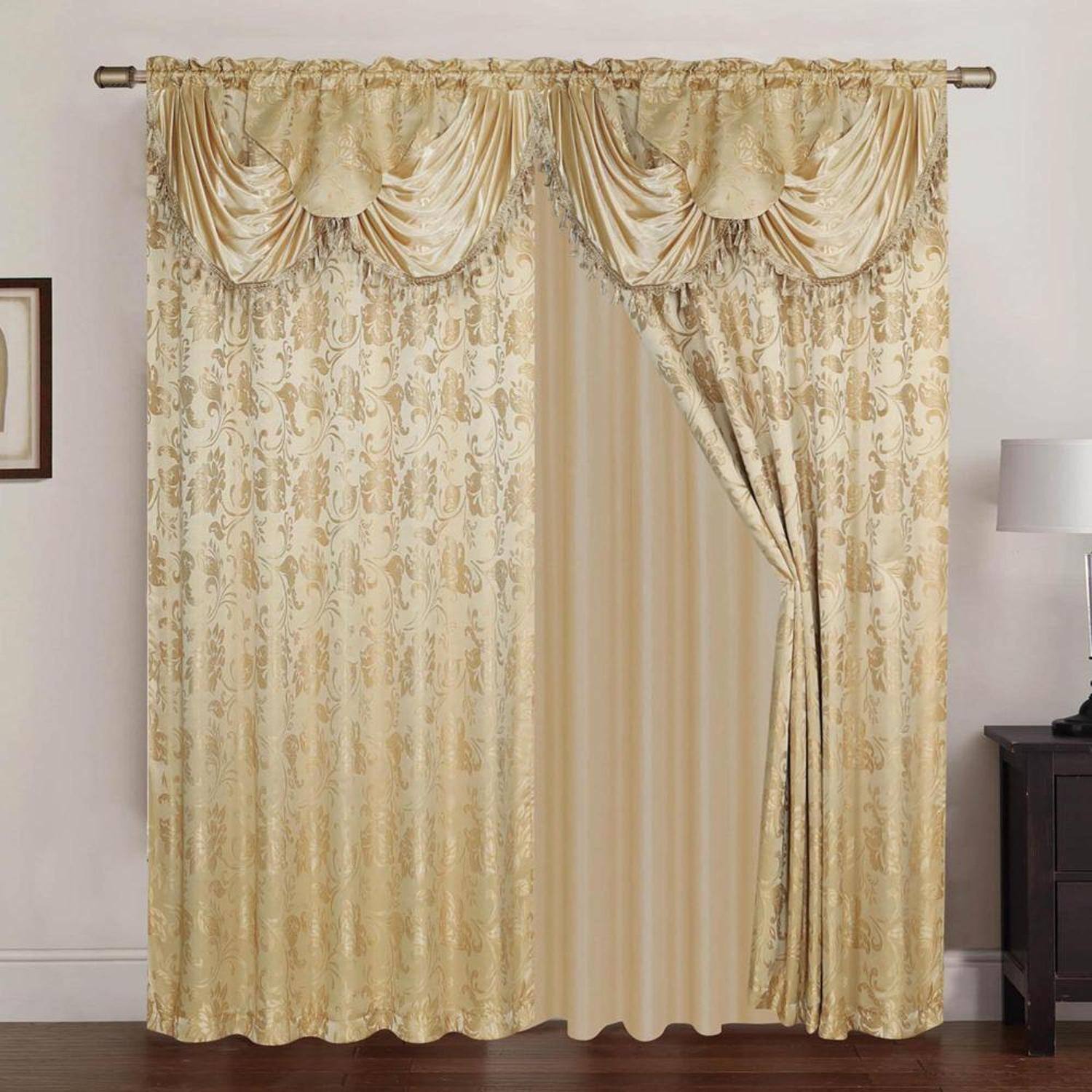 Front. RT Designers Collection - Rt Designers Collection Clayton 2-Piece Double Panel Semi-Transparent Grommet Curtain Pair Panels Panel 54" X 84" Gold - Gold.