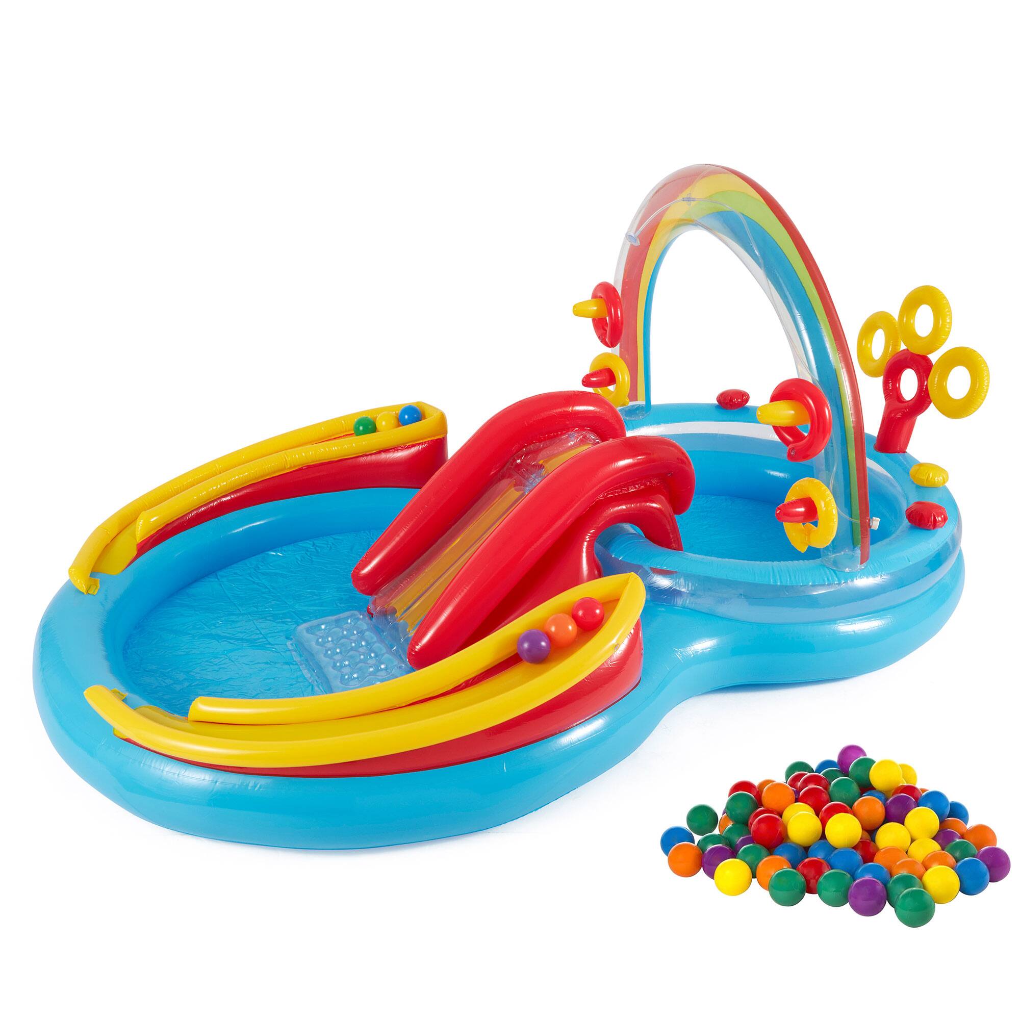 Front. Intex - Intex Rainbow Ring Inflatable Play Center Pool w/Multi-Color Fun Ballz, 100 Pack - Multi-color.