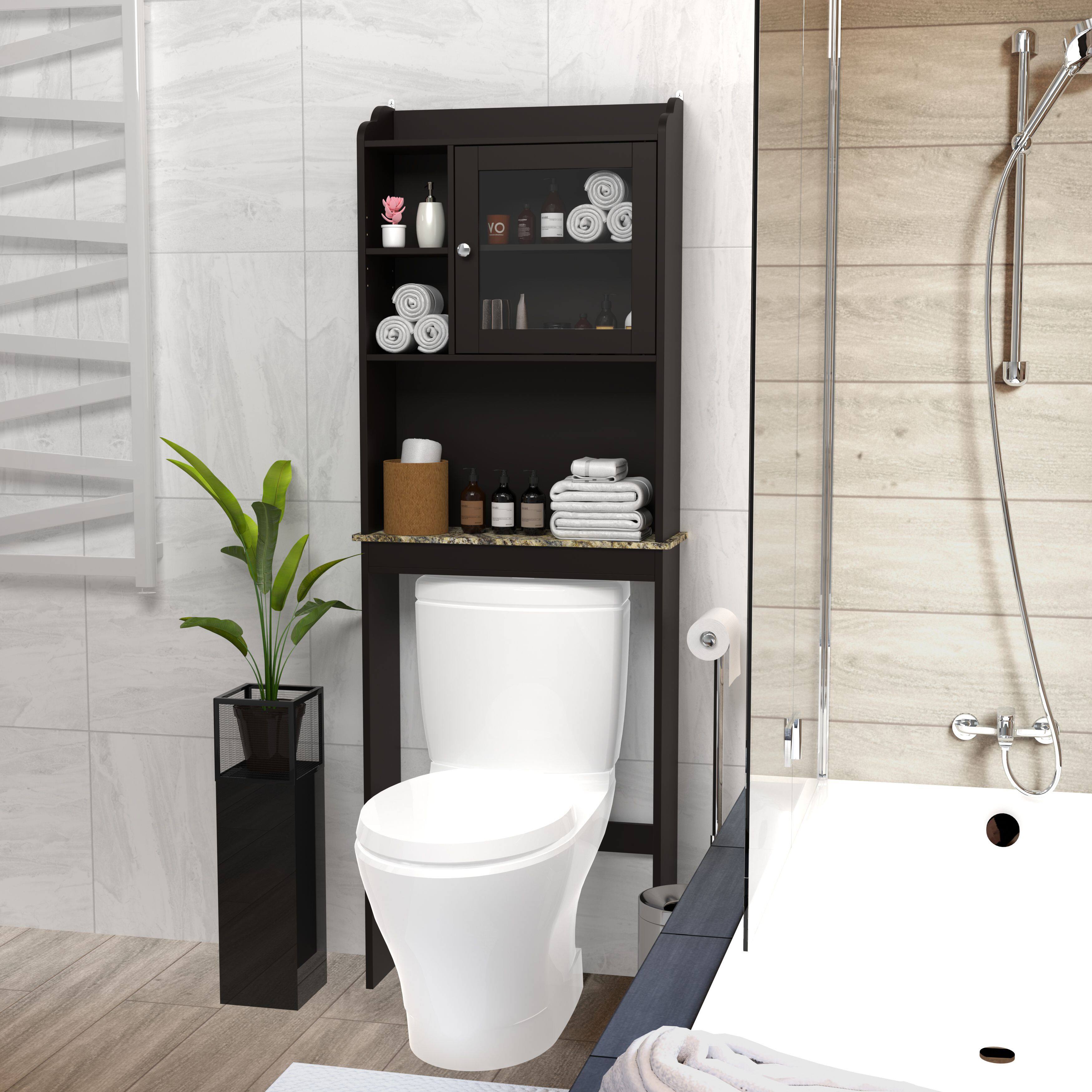 Angle. Mirfee - Modern Over-The-Toilet Storage Cabinet, Space Saver, Wood, for Bathroom - Espresso.