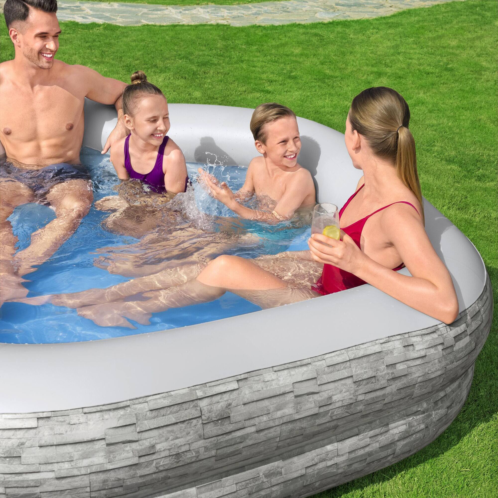 Alt View 5. H2OGO! - H20GO! TruPrint Stone Inflatable Kiddie Swimming Pool, 7' x 6'9" x 21", Gray - Gray.