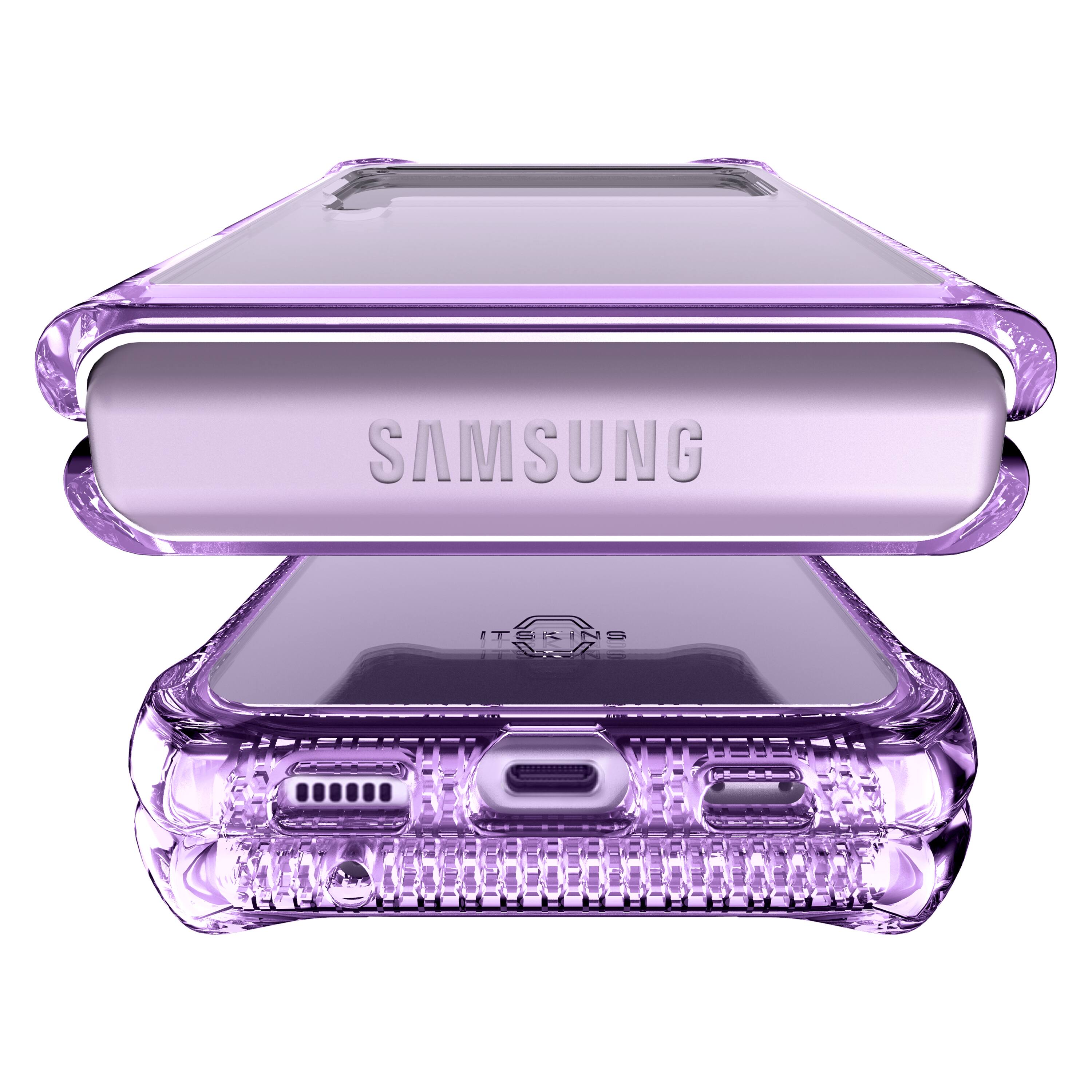 Left. Itskins - ITSKINS - Hybrid Clear Case for Samsung Galaxy Z Flip3 5G - Lavender and Transparent.