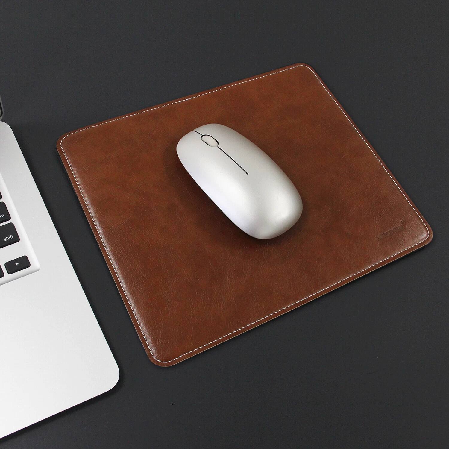 Alt View 2. Stock Preferred - Leather Mouse Pad with Stitched Edges and Non-Slip Base – Brown - Brown.