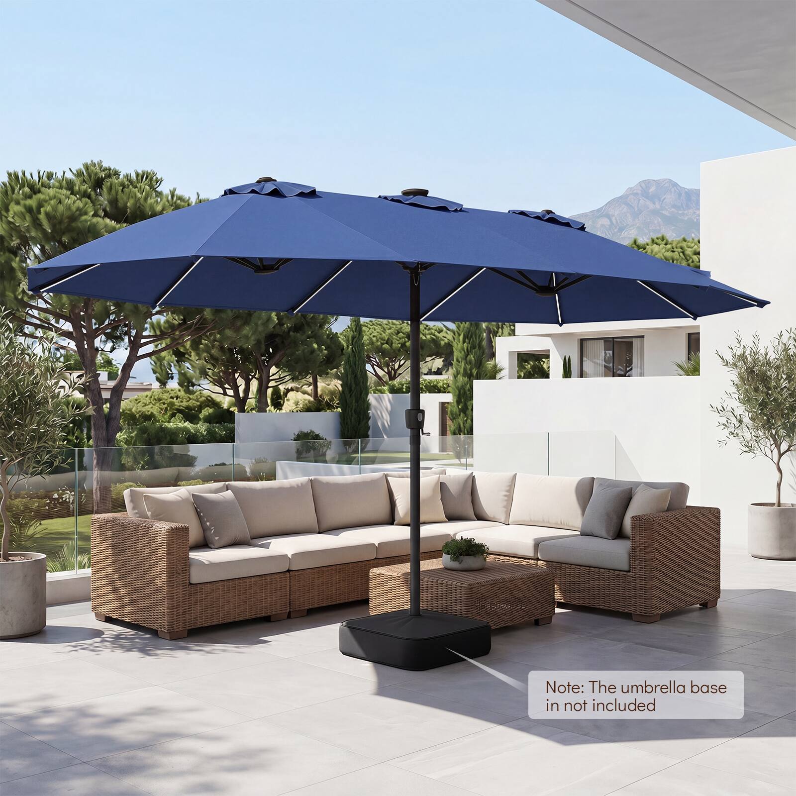 Costway 15.5 FT Extra Large Patio Umbrella with 12 Ribs 12 Light Modes ...