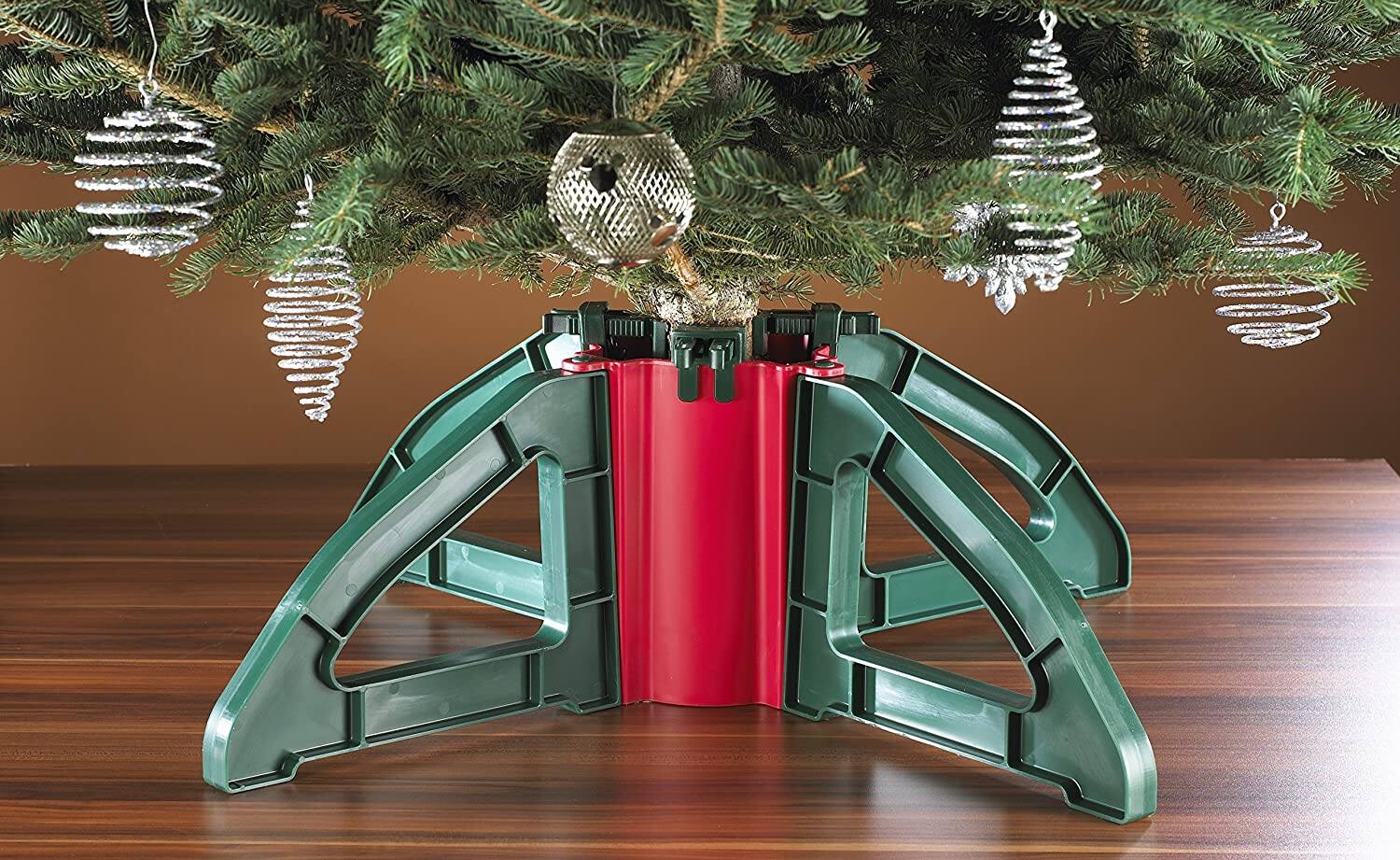 Alt View 4. Northlight - Christmas Tree Stand with Clamping System - For Real Live Trees Up To 10' - Red.