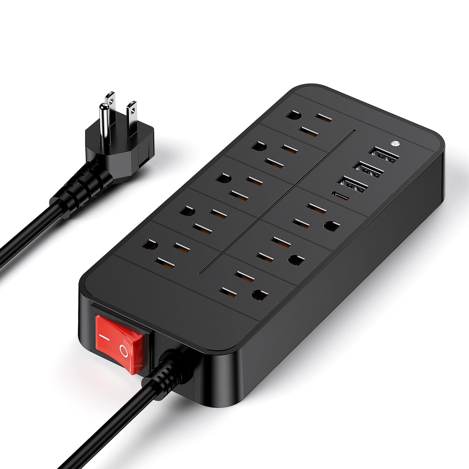 Dazzed Corner - Surge Protector Power Strip, 6 Ft Cord, 4 USB Ports, 3600J for Home - Black