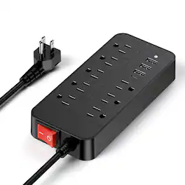 Dazzed Corner - Surge Protector Power Strip, 6 Ft Cord, 4 USB Ports, 3600J for Home - Black