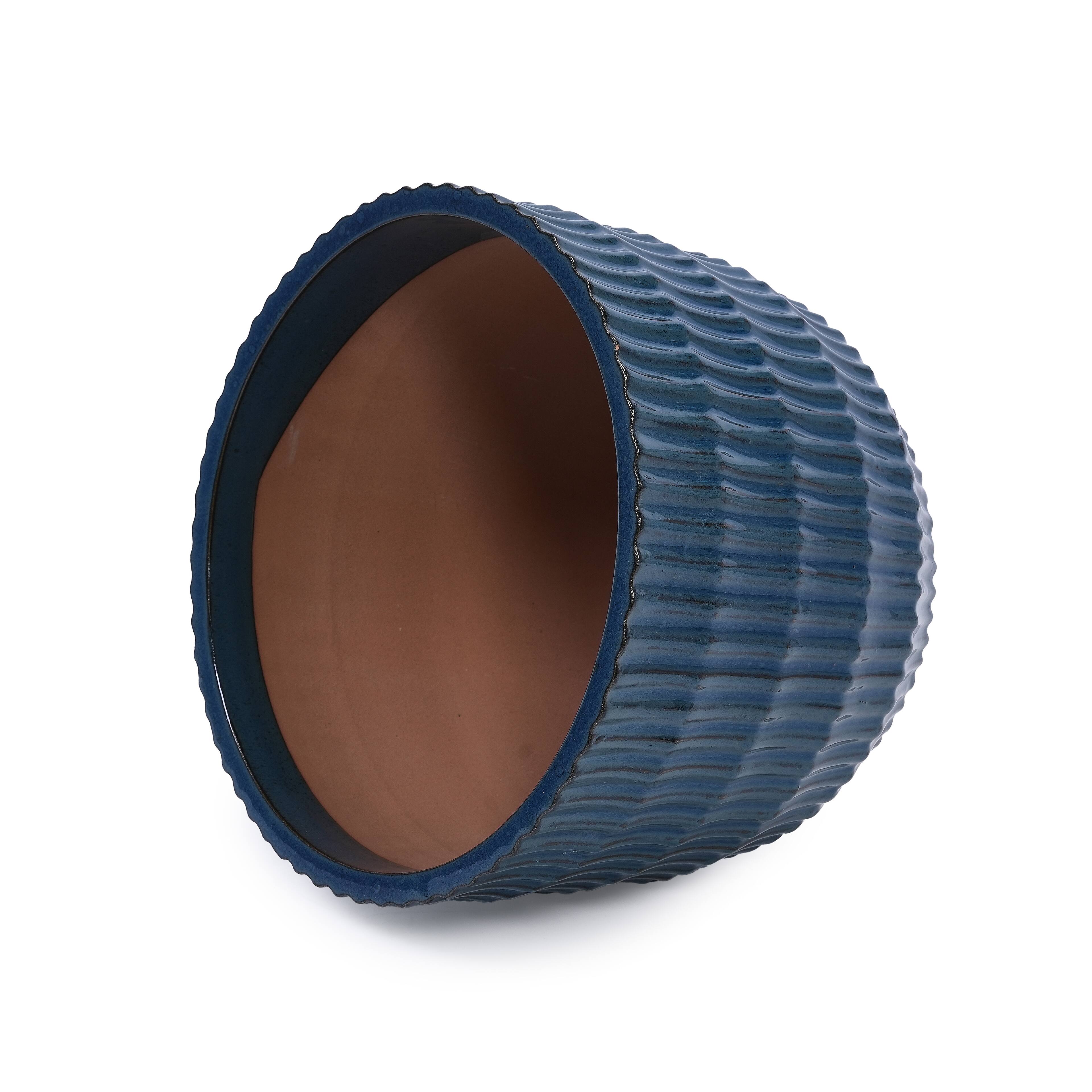 Alt View 7. Loheer - Loheer Ceramic Planter Set, Handmade Navy Blue Planter Set of 4 with Drainage, Textured Clay Indoor Outdoor Flower Pots.