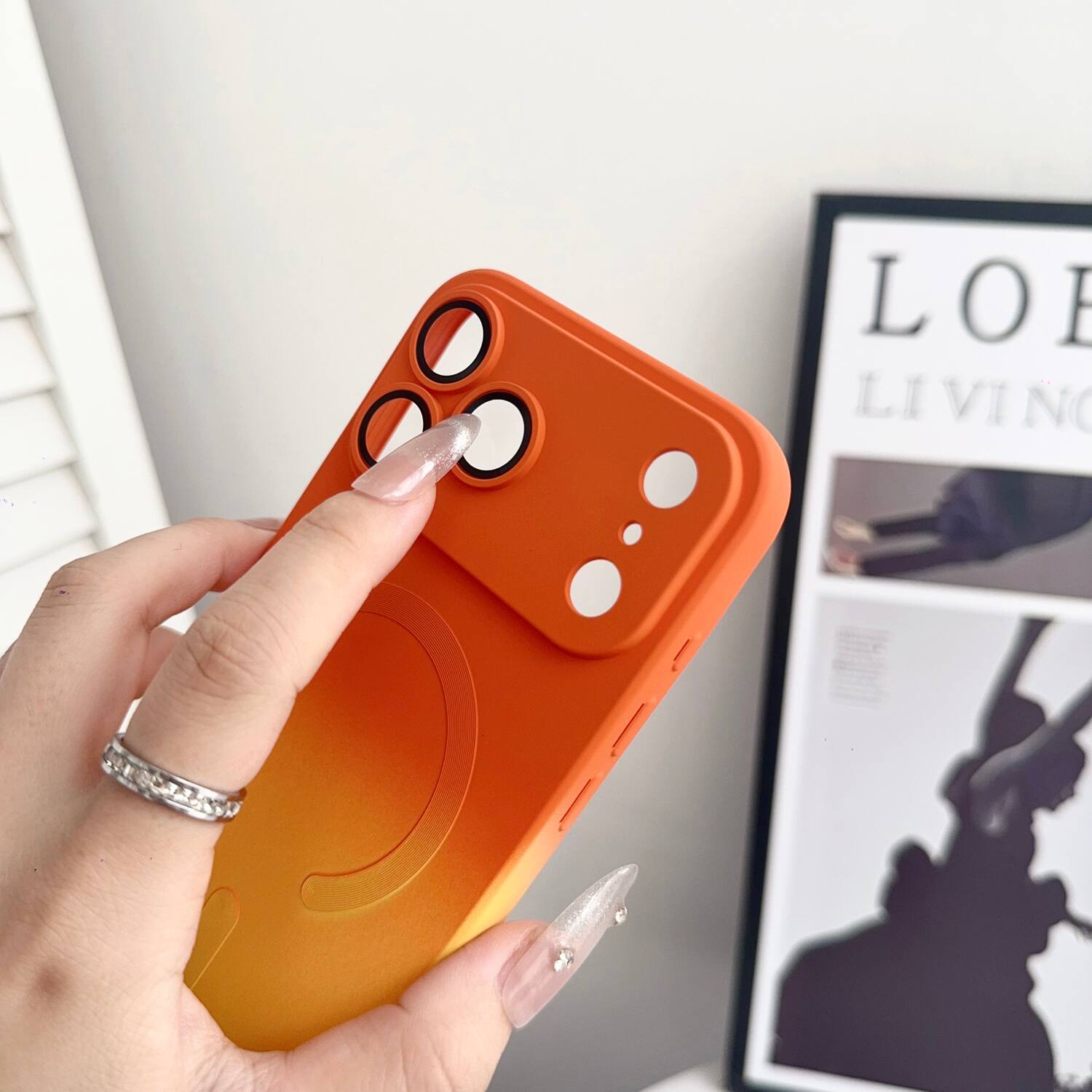 Left. Dteck - Gradient Magnetic Case for Apple iPhone 17 Pro Max,Compatible with Mag Safe,Soft Silicone Shockproof Cover w/ Lens Film - B.